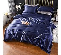 GUOJM Four-piece bed,Satin Silk Bedding Sets Duvet Cover Flat Fitted Sheet Twin Full Queen 4pcs linen set Black 100% Gold-23-King Flat 4pcs