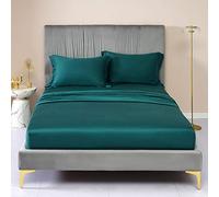 GUOJM Tencel Fitted Sheet Mattress Cover Solid Color With Elastic Band Bedding Bed Sheets Double Queen Size Bedsheet -green_200cmx220cm*30cm(1pcs)