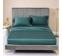 GUOJM Tencel Fitted Sheet Mattress Cover Solid Color With Elastic Band Bedding Bed Sheets Double Queen Size Bedsheet -Blue_green_150cmx200cm*40cm(1pcs)