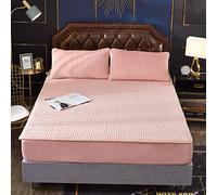 GUOJM Ultra-Soft Deep Pocket,Winter Crystal Velvet Latex Mattress Protector, Warm Thick Solid Color Deep Pocket Fitted Bed Sheet Pillowcase,Pink,90 * 200cm (2pcs)