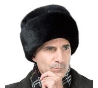 GUOJOZO Trapper Hat Winter Russian Ushanka Hat Men Faux Mink Fur Cossack Hat Winter Aviator Earflap Windproof for Hunting Skiing (UK, Alpha, L) Black