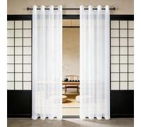 GUOJUN Kitchen Curtains 150 x 195 cm UV Protected, with Eyelets, Light Filtering Net Curtain Plain for Living Room Bedroom, White