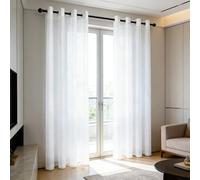 GUOJUN Net Curtains 55 x 190 cm UV Protected, with Eyelets, Light Filtering Net Curtain Plain for Bedroom Living Room, White