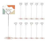GUOKOFF 12 Pcs Table Number Holders, 220mm Place Card Holder, Tall Table Number Stands Heart Shape Memo Holder Stand Clip Photo Picture Holders for Wedding Party Restaurant (Rose Gold)