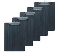 GUOKOFF A4 Clipboard, 5 Pack Wooden Clipboards with Hanging Hole, Clipboard Hardboard Paper Holder Writing Board, Quality Memo File Clip Board Wooden Clip Hardboard, Black