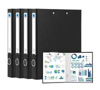 GUOKOFF A4 Ring Binders, 4 Pcs Ring Binder with Clipboard, 2 D-Ring Binder Clipboard Folder, 45mm Spine, Ring Binders Folder Folio for Office, Business, Restaurant