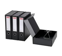 GUOKOFF Black Box Files A4, 4 Pack Foldable Box File with Document Clip, 88mm Spine, A4 Archive Boxes Folder with Magnetic Closure, File Organiser for Office School