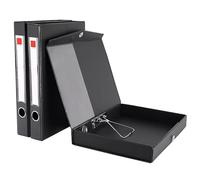 GUOKOFF Box Files A4, 3 Pack Box File with Document Clip, 45mm Spine, Black | A4 Archive Boxes Folder with Magnetic Closure, Document Boxes Folders for Office School