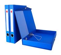 GUOKOFF Box Files A4, 3 Pack Box File with Document Clip, 45mm Spine, Blue | A4 Archive Boxes Folder with Magnetic Closure, Document Boxes Folders for Office School