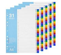 GUOKOFF File Dividers A4, 1-31 Part Folder Dividers, 5 Pack Index Dividers, Plastic Binder Dividers with Multi Hole Punched, Subject Dividers for Lever Arch Files