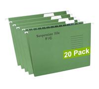 GUOKOFF Foolscap Suspension Files, 20PCS FC Filing Cabinet Suspension File with Tabs and Inserts, FC Hanging Filing Folders, Filing Cabinet Dividers, Green