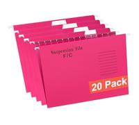 GUOKOFF Foolscap Suspension Files, 20PCS FC Filing Cabinet Suspension File with Tabs and Inserts, FC Hanging Filing Folders, Filing Cabinet Dividers, Pink