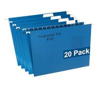 GUOKOFF Foolscap Suspension Files, 20PCS Filing Cabinet Suspension File with Tabs and Inserts, FC Hanging Filing Folders, Filing Cabinet Dividers, Blue