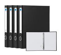 GUOKOFF Ring Binder A4, 4 Pcs 4 D-Ring Binders, 45mm Spine, Heavy Duty Board Construction Ring Folders for School, Office (Black)