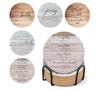 Guokoko Coaster with Bible Verses, Christian Coasters for Drinks with Coaster Holder Set of 6, Christian Coasters Gifts for Women, Drink Cork Coaster Set with Holder for Coffee Table Home Decor