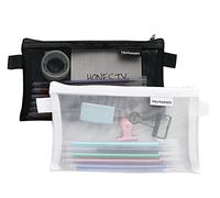 Guokoo 2 Pcs Clear Pencil Case, See Through Strong Mesh, Translucent Suitable for Exams School Teen Girl Boy Men Women - Black/White