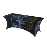 GUOLGP Aerial Night of View Hong Kong Print Portable Rectangular Elastic Table Cover Fits Large Rectangular Parties Weddings