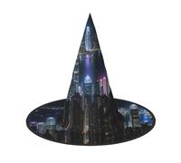 GUOLGP Aerial Night Of View Hong Kong Print Stylish Halloween Witch Hat For Parties Carnivals And Cosplay Lightweight Foldable