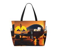 GUOLGP airplane at sunset Print Stylish Bag Waterproof Tote Multi-Pockets Foldable Lightweight Outdoor Adventures