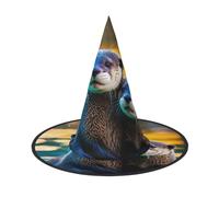 GUOLGP Animal Cute Brown Otters Print Stylish Halloween Witch Hat For Parties Carnivals And Cosplay Lightweight Foldable