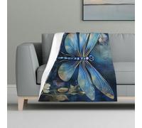 GUOLGP Art Blue Dragonfly Print Soft Warm Cozy Flannel Blanket Throw for Home Decor Dorm Picnic Winter Autumn Use