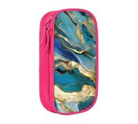 GUOLGP Azurite Teal and Foil Gold Oil Marble Pattern Print Functional Pencil Pouches Multi-Compartment Storage School Supplies Easy Access