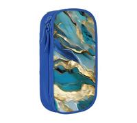GUOLGP Azurite Teal and Foil Gold Oil Marble Pattern Print Functional Pencil Pouches Multi-Compartment Storage School Supplies Easy Access