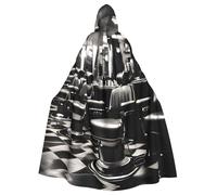 GUOLGP Barber Shop Monochrome Style Print Halloween Hooded Cloak Costume For Adults Kids For Cosplay Parties And Festivals