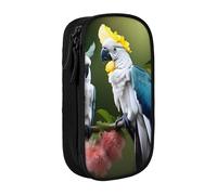 GUOLGP Beautiful Cockatoo Bird Flower Print Functional Pencil Pouches Multi-Compartment Storage School Supplies Easy Access