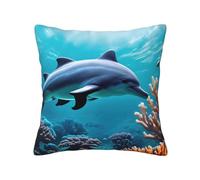 GUOLGP Beautiful Underwater World Dolphins Coral Print Comfortable Decor Pillow Covers Invisible Zipper Cushion Cases Office Living Room