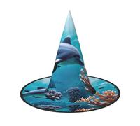 GUOLGP Beautiful Underwater World Dolphins Coral Print Stylish Halloween Witch Hat For Parties Carnivals And Cosplay Lightweight Foldable