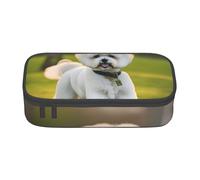 GUOLGP Bichon Frise Dog On The Grass Print Stylish Large Capacity Pencil Case Spacious Study Pen Pouch School Supplies Travel