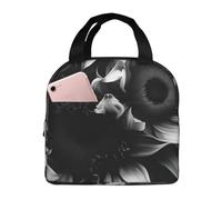 GUOLGP Black and White Sunflowers Print Students Lightweight Insulated Lunch Bag School Thermal Tote Work Picnic Travel
