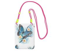 GUOLGP Blue Butterfly On Blossom Flower Print Phone Crossbody Bag Fashion Slim Lightweight for Travel Running Hiking Shopping