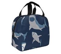 GUOLGP Blue Cartoon Shark Print Adult Insulated Lunch Bag Functionality Practicality Extended Periods Temperature