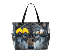 GUOLGP Blue Eyes Wolf Print Stylish Bag Waterproof Tote Multi-Pockets Foldable Lightweight Outdoor Adventures