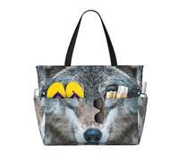 GUOLGP Blue Eyes Wolf Print Stylish Bag Waterproof Tote Multi-Pockets Foldable Lightweight Outdoor Adventures