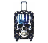 GUOLGP Blue Stripe Stars Skull Print Universal Suitcase Cover Elastic Washable Travel Luggage Cover with Double Sided