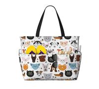 GUOLGP Cartoon Cat and Dog Print Stylish Bag Waterproof Tote Multi-Pockets Foldable Lightweight Outdoor Adventures