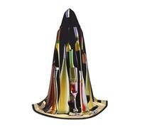 GUOLGP Cocktail Glasses And Wine Bottles Print Halloween Hooded Cloak Men Women Teens Wizard Robe For Christmas Costume Carnival
