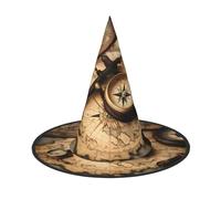 GUOLGP Compass And Old World Map Print Stylish Halloween Witch Hat For Parties Carnivals And Cosplay Lightweight Foldable