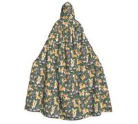GUOLGP Corgi Floral Flowers Print Men And Women Adult Hooded Cloak For Halloween Christmas Carnival Theme Parties