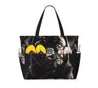 GUOLGP Cute Black Pug Dog Print Stylish Bag Waterproof Tote Multi-Pockets Foldable Lightweight Outdoor Adventures