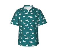 GUOLGP Cute Swans Print Classic Hawaiian Shirt For Men Button Down Tropical Shirts Casual Beach Clothing Black