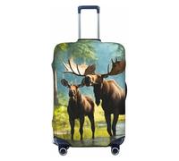 GUOLGP Deer Bear Moose Print Universal Suitcase Cover Elastic Washable Travel Luggage Cover with Double Sided