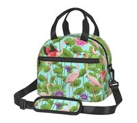 GUOLGP Flamingo Love Flowers Print Student Insulated Lunch Bag School Adjustable Shoulder Strap Work Travel Picnic