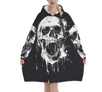 GUOLGP Horror Ghost Skull Print Cozy Oversized Blanket Hoodie Xmas Adults Warm Winter Gift Snuggie With Pocket Black