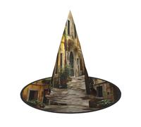 GUOLGP Italian Old Street Print Stylish Halloween Witch Hat For Parties Carnivals And Cosplay Lightweight Foldable