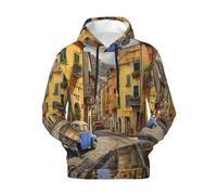 GUOLGP Italian Street Print Men'S Hoodie For Winter Autumn And Spring Casual Wear With Pockets Soft Pullover Black