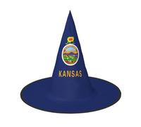 GUOLGP Kansas State Flag Print Stylish Halloween Witch Hat For Parties Carnivals And Cosplay Lightweight Foldable